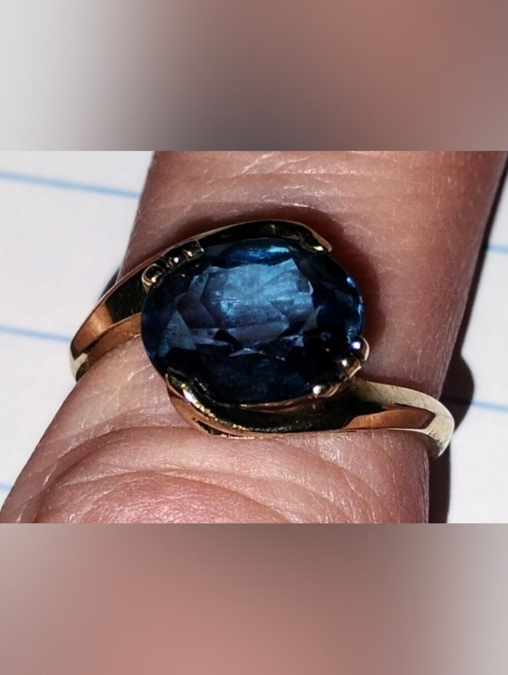 Vintage 10k Yellow Gold London Blue Topaz Bypass Ring Size 7 - Picture 3 of 6
